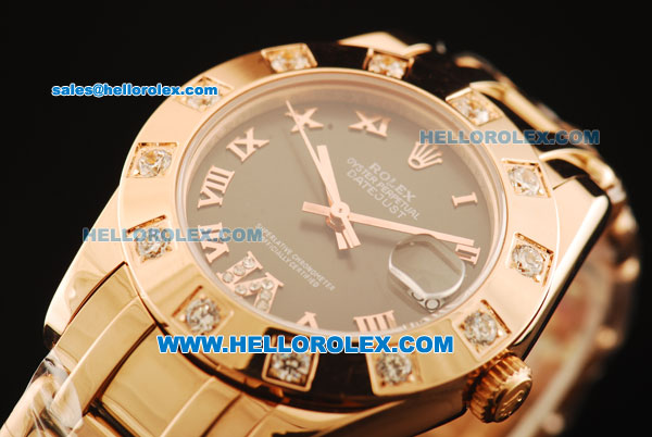 Rolex Datejust Swiss ETA 2836 Automatic Movement Full Rose Gold with Chocolate Dial and Diamond Bezel - Click Image to Close